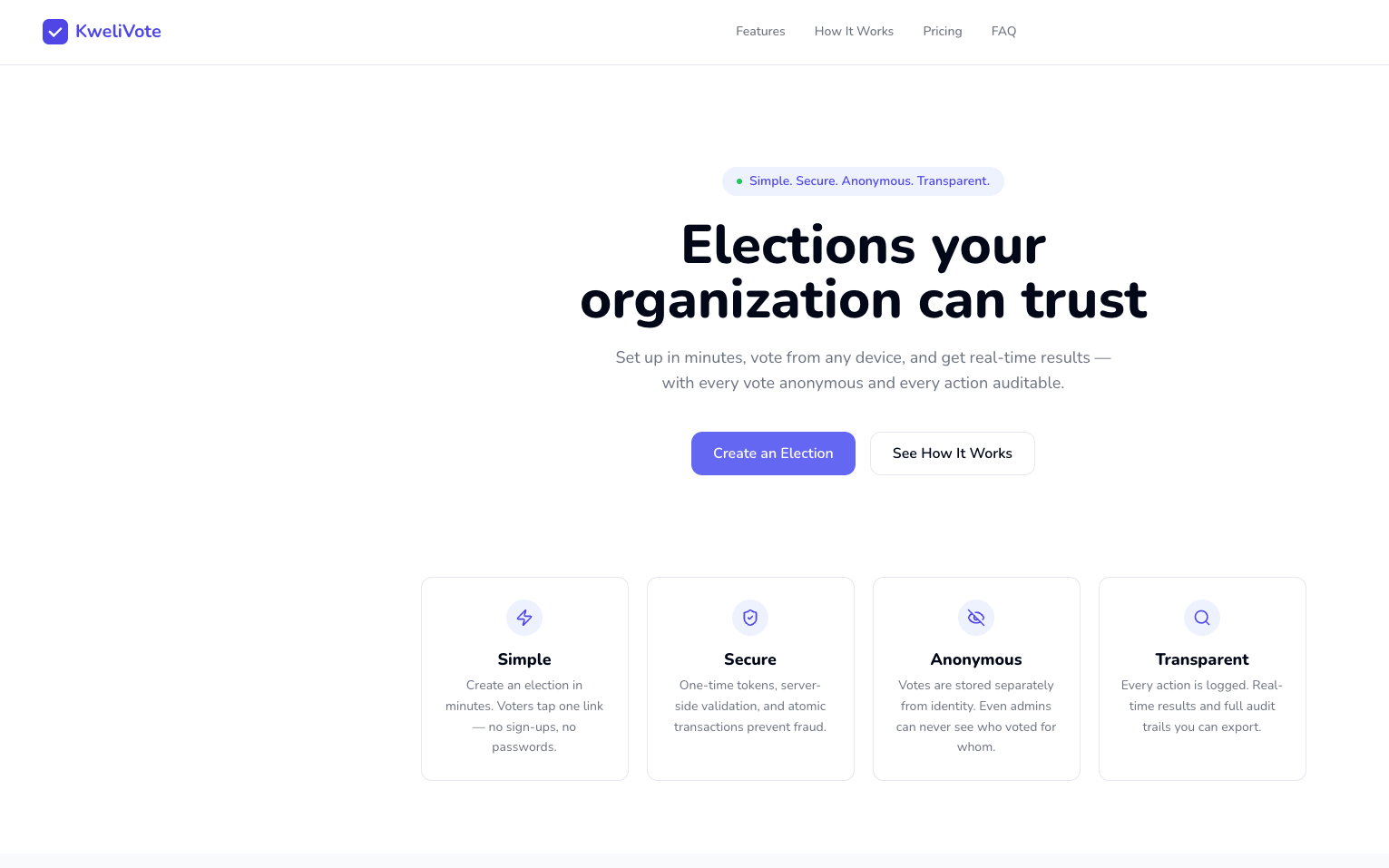 Screenshot of the KweliVote website